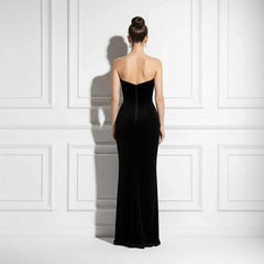 Maxi Long Black Velvet Formal Evening Dress with Side Slit TS2603