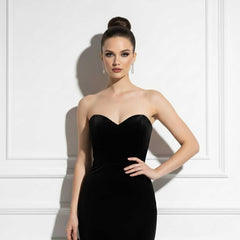 Maxi Long Black Velvet Formal Evening Dress with Side Slit TS2603