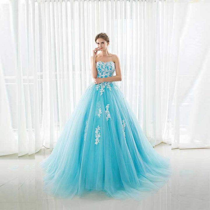 Cinderella Blue Lace Ball Gown Formal Evening Sweet Sixteen Dress EN901