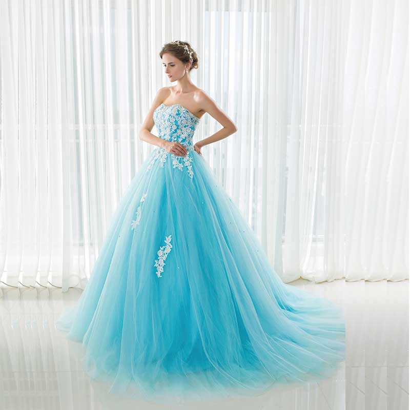 Cinderella Blue Lace Ball Gown Formal Evening Sweet Sixteen Dress EN901