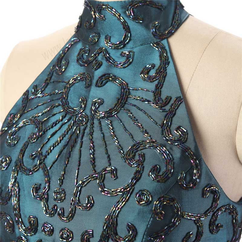 Teal Halter Short Cocktail Dress with Tiered Skirt EN1012