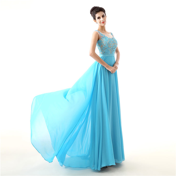 Turquoise Blue Maxi Lace Formal Prom Evening Dress EN131