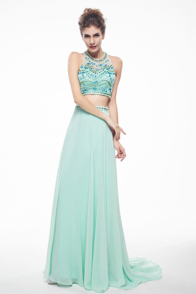 Turquoise Sexy Maxi Chiffon Formal Prom Evening Dress EN144