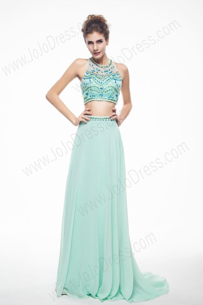 Turquoise Sexy Maxi Chiffon Formal Prom Evening Dress EN144