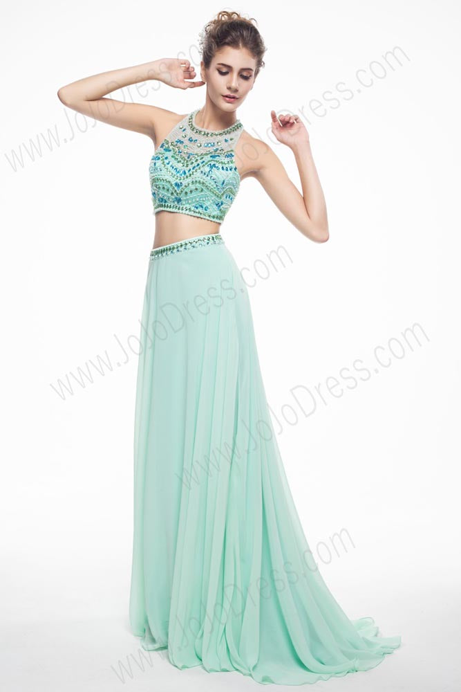Turquoise Sexy Maxi Chiffon Formal Prom Evening Dress EN144