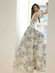 Unqiue Maxi Prom Pageant Ball Gown Evening Dress with Off Shoulder Sleeves TB2401