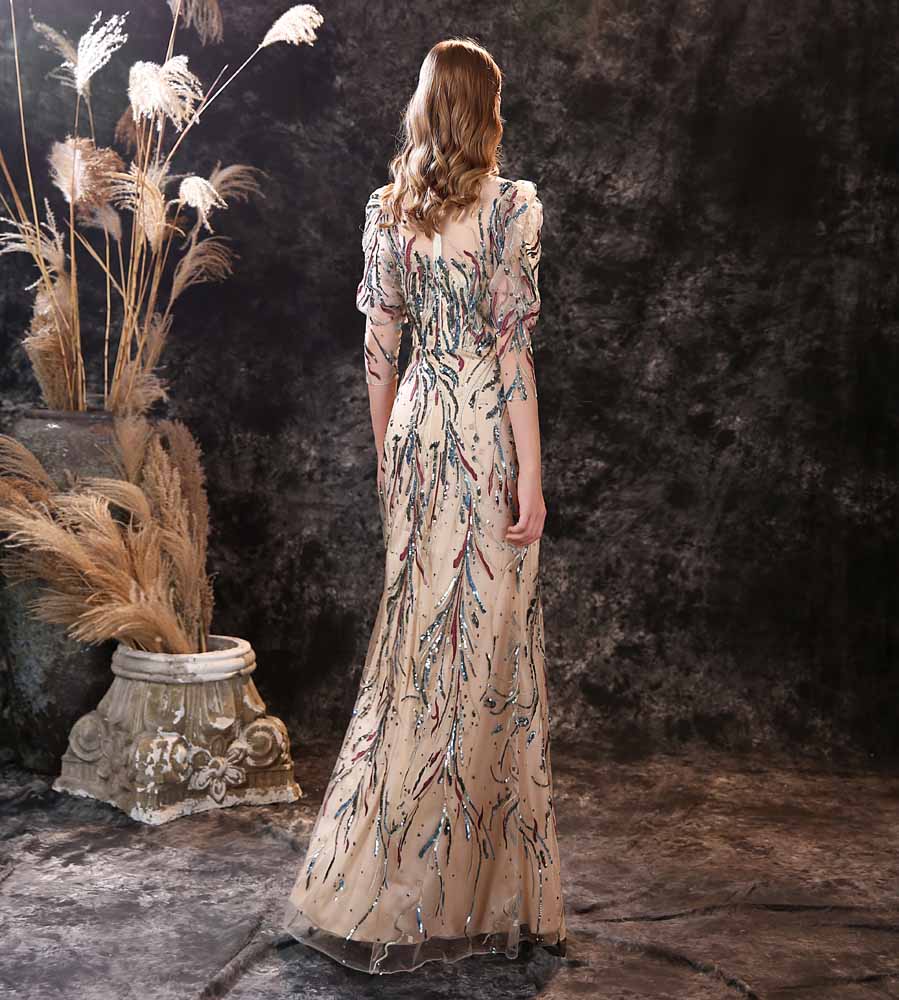 Vintage Hollywood Style Sequins Maxi Formal Evening Dress EN3903