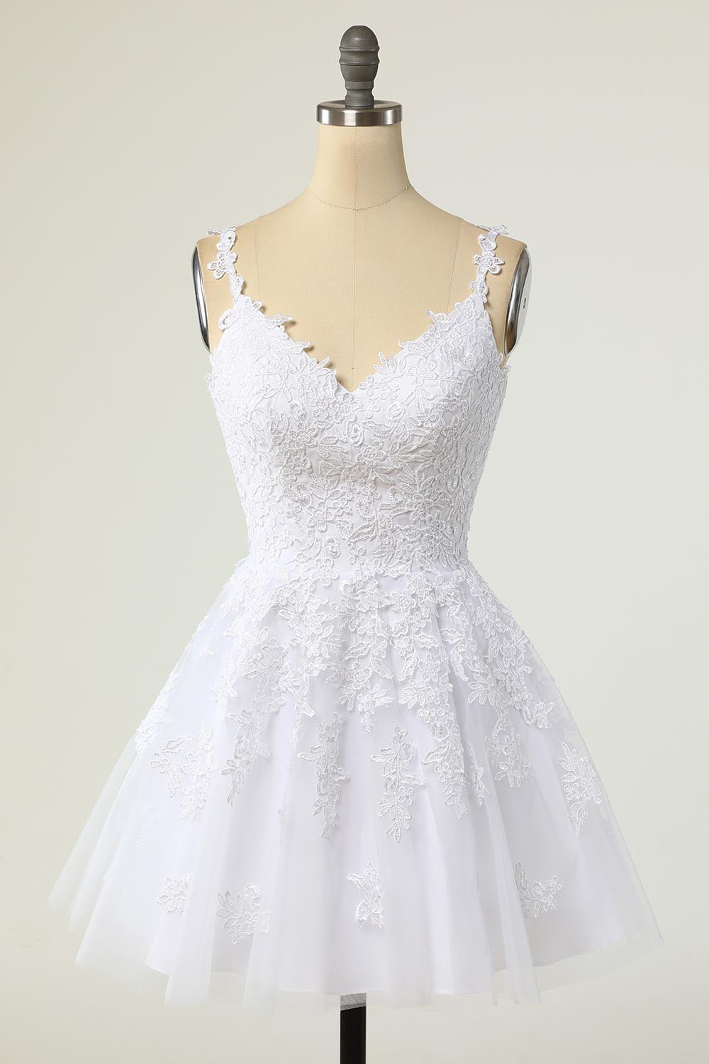 White Lace Short Cocktail Semi Formal Prom Dress EN5706 Size 16 / Ivory