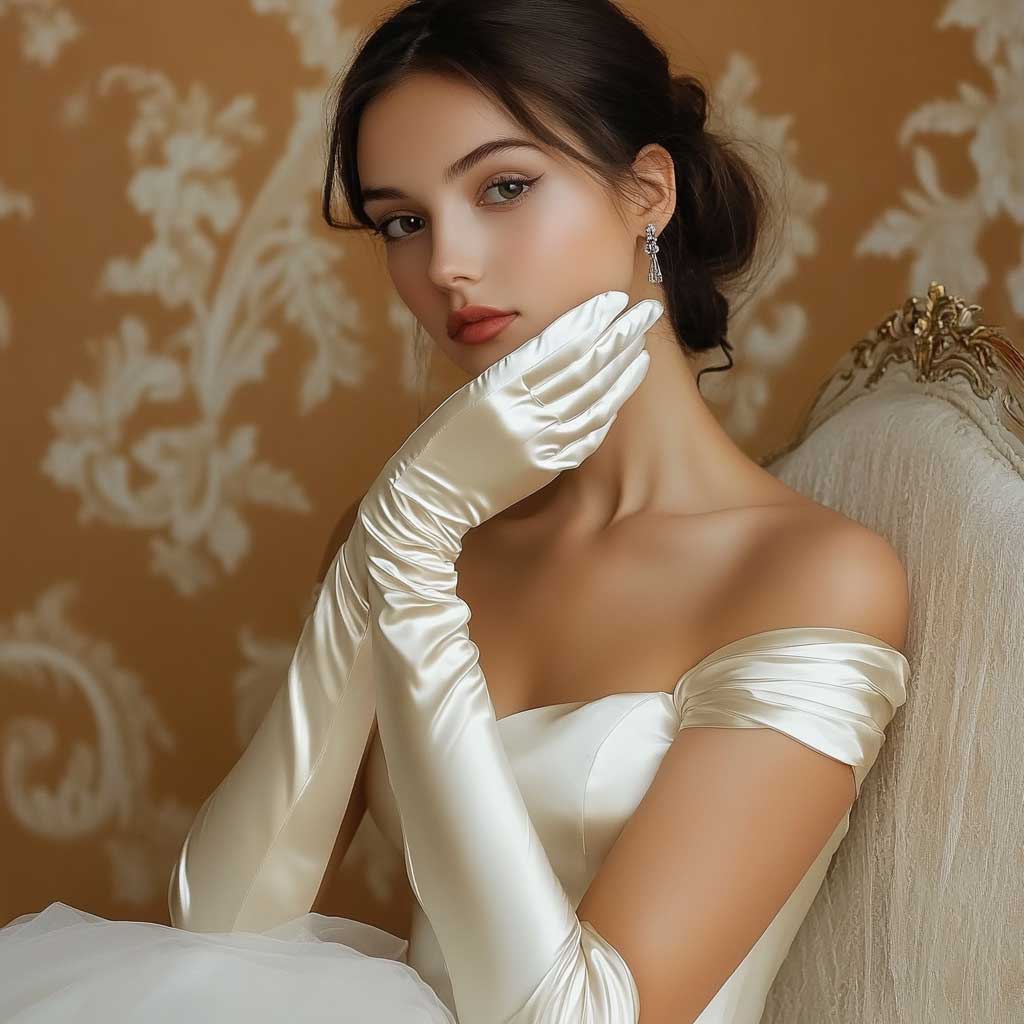 White & Ivory Long Satin Gloves for Debutante, Wedding and Formal Events A1101