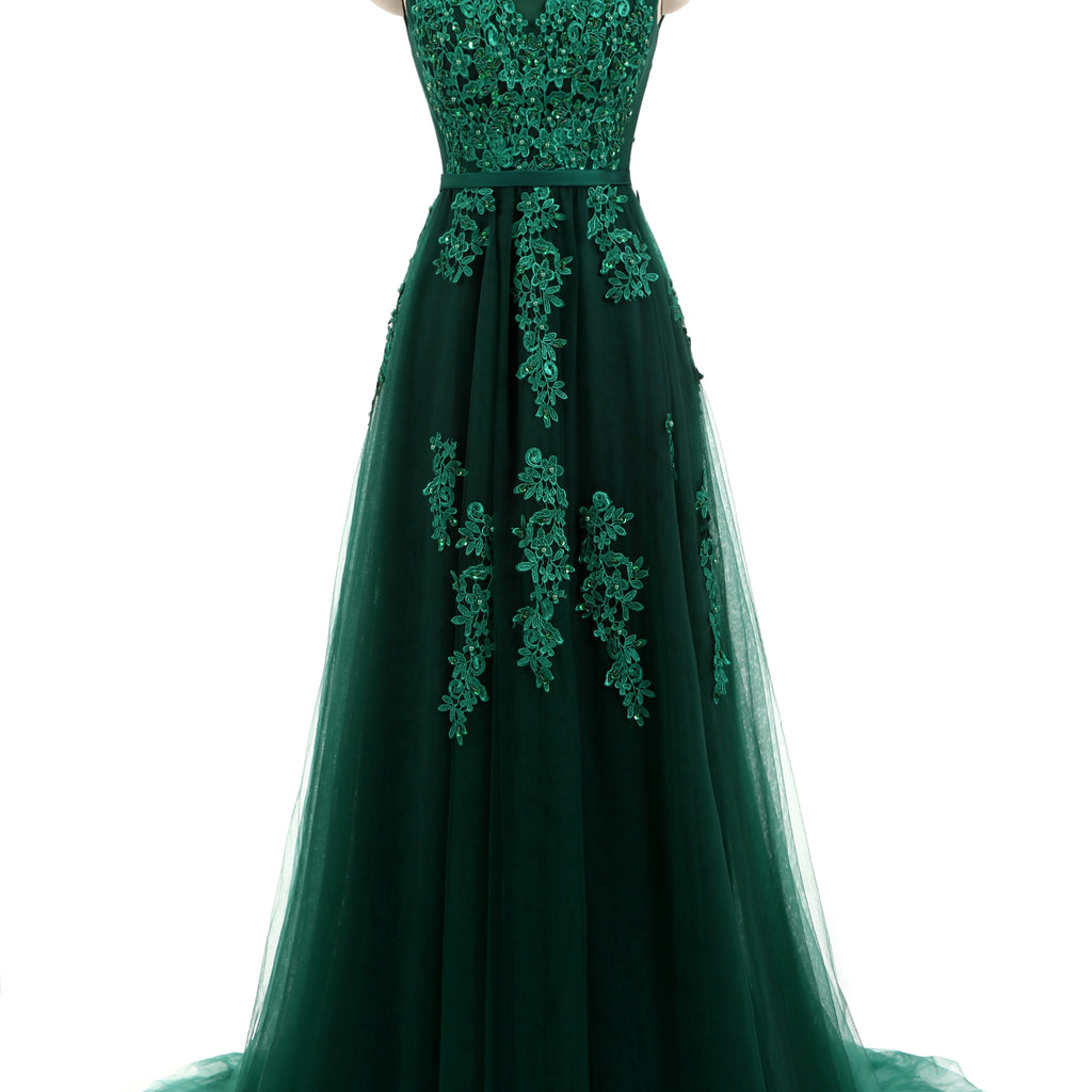 Forest Green Lace Formal Prom Evening Dress with Open Back – JoJo Shop