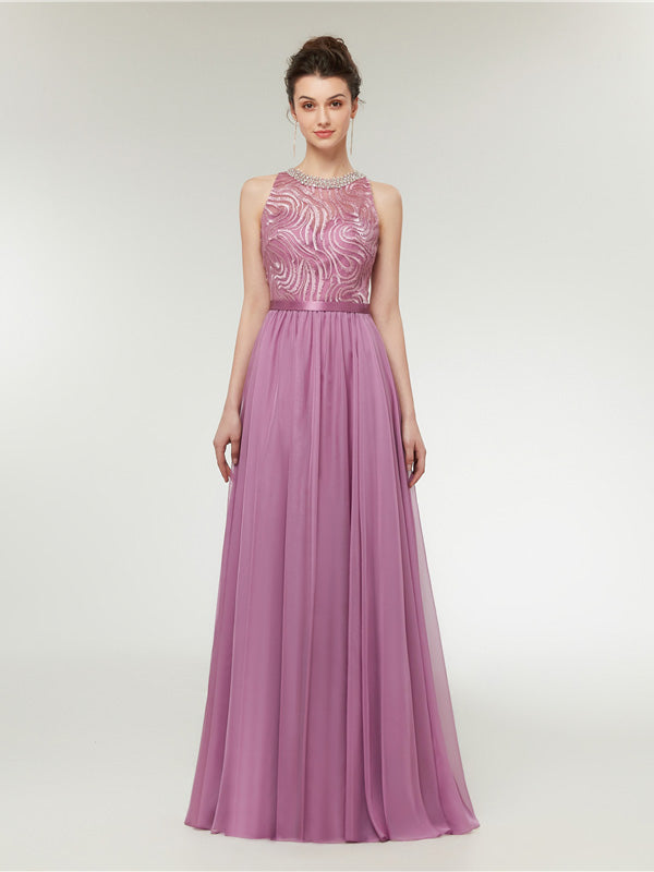 Light Magenta Long Chiffon Formal Prom Dress 