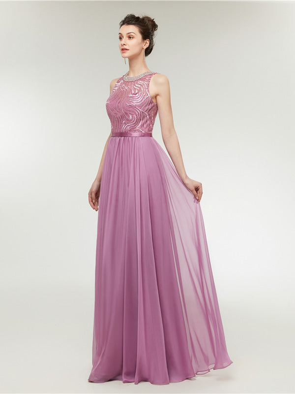 Light Magenta Long Chiffon Formal Prom Dress 