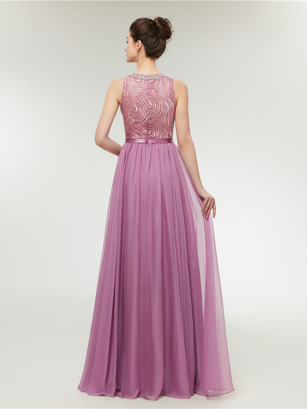 Light Magenta Long Chiffon Formal Prom Dress 
