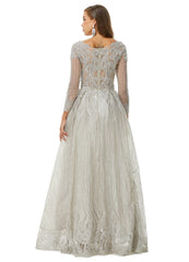 Silver Glitter Lace Maxi Ball Gown Formal Prom Gala Dress EN4514