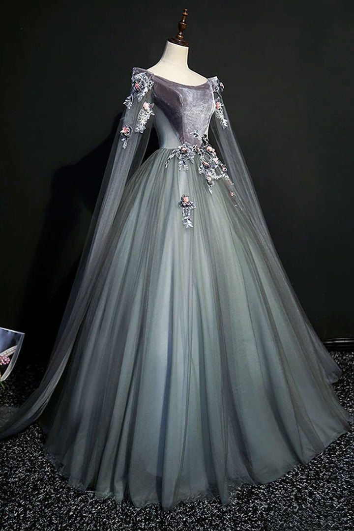 Gray Off the Shoulder Velvet Long Evening Prom Dress AL3001