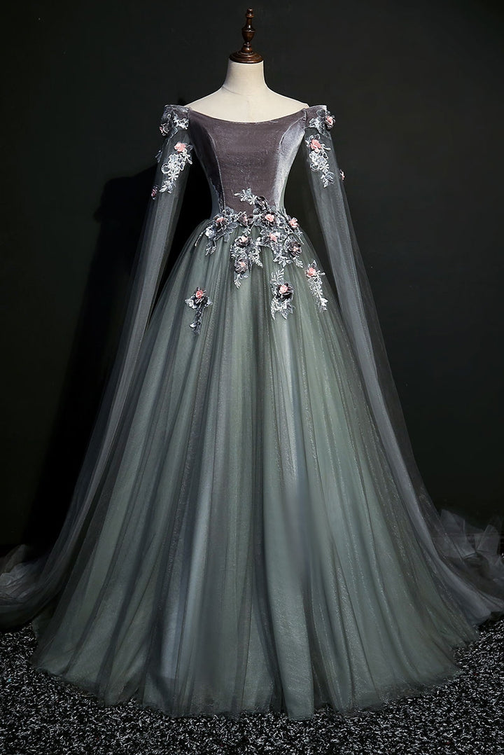 Gray Off the Shoulder Velvet Long Evening Prom Dress AL3001