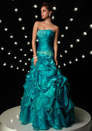 Teal Blue Strapless Ball Gown Home Coming Prom Formal Dress HB119A