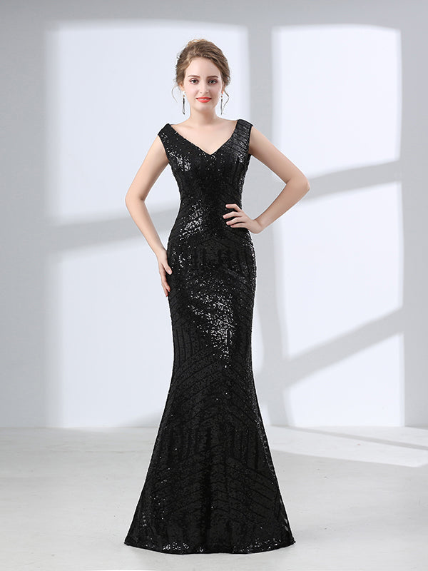 Elegant Black Sequined Long Formal Evening Dress – JoJo Shop