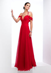 Chiffon Halter Red Off Shoulder Prom Formal Evening Dress HB141A