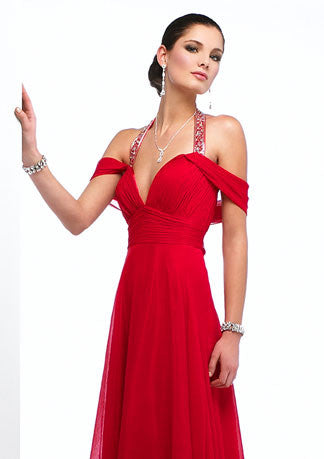 Chiffon Halter Red Off Shoulder Prom Formal Evening Dress HB141A Size 26W / Other Chiffon Halter Red Off Shoulder Prom Formal Evening Dress HB141A Size 26W / Other