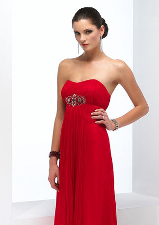 Strapless Red Empire Floor Length Evening Formal Dress HB142A