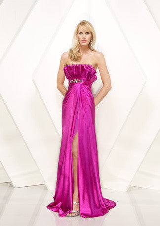 Strapless Pink Fuschia Side Slit Sexy Prom Formal Evening Dress HB147A