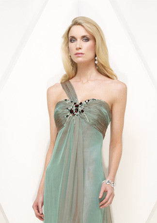 Green Grecian One Shoulder Empire Waist Formal Prom Evening Dress HB148A