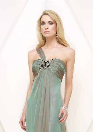 Green Grecian One Shoulder Empire Waist Formal Prom Evening Dress HB148A Size 16 / Other