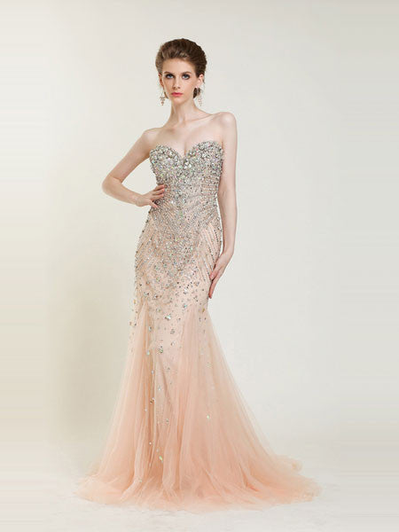 Strapless Jeweled Mermaid Formal Prom Dress
