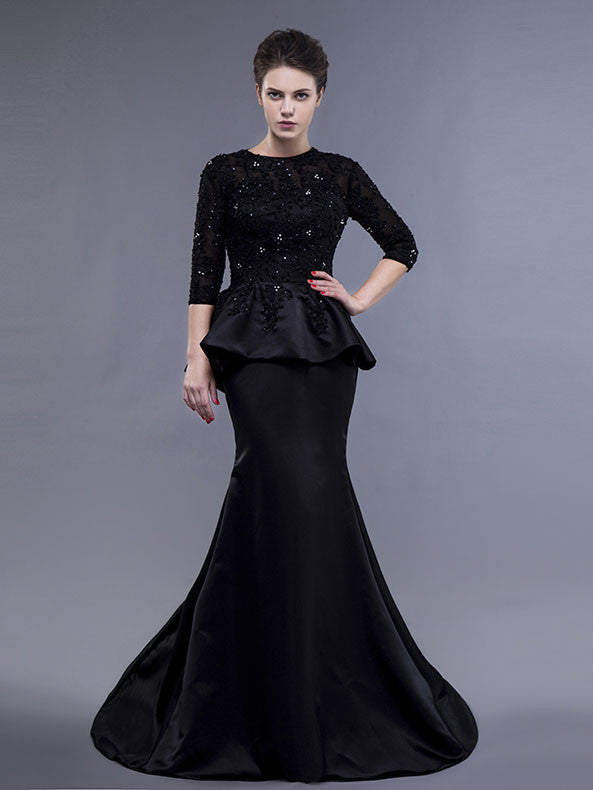Black Long Sleeves Formal Evening Gown with Sequins – JoJo Shop