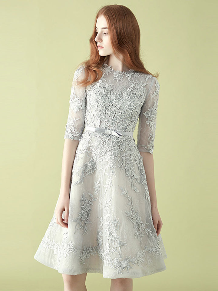 Modest Gray Knee Length Prom Home Coming Dress