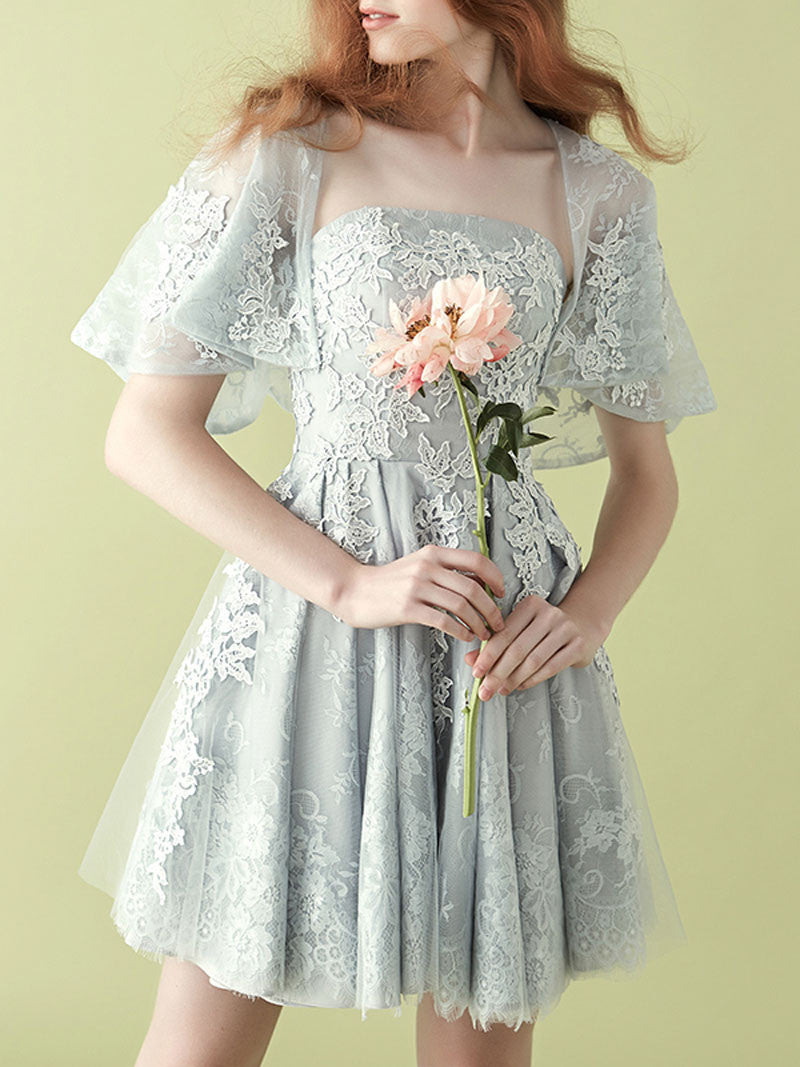 2 Piece Short Gray Lace Semi Prom Cocktail Dress Size 4 / Gray 2 Piece Short Gray Lace Semi Prom Cocktail Dress Size 4 / Gray
