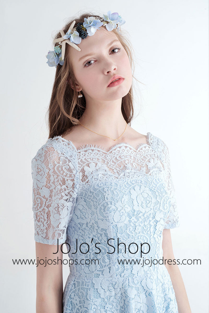 Short Sleeves Lace Bridesmaid Dress
