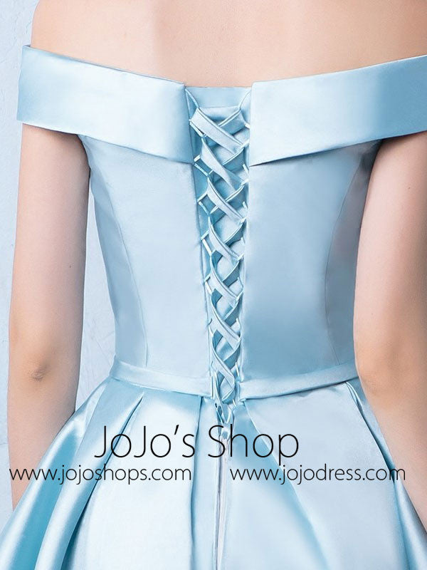 Off Shoulder Blue Short Bridesmaid Dress XLD1008