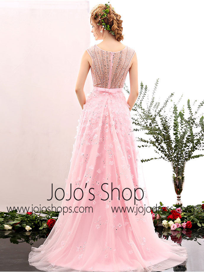 Grecian Petal Pink V Neck Formal Prom Evening Dress | X1604