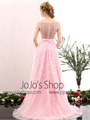 Grecian Petal Pink V Neck Formal Prom Evening Dress | X1604