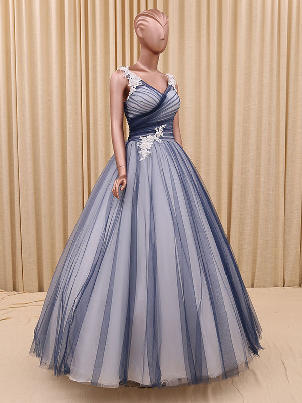 Navy Blue Princess Tulle Ball Gown Formal Evening Dress RS201606 Size 20W / Navy/Ivory Navy Blue Princess Tulle Ball Gown Formal Evening Dress RS201606 Size 20W / Navy/Ivory