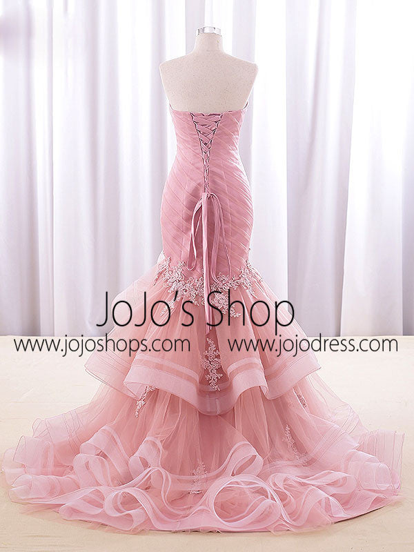 Strapless Pink Fit and Flare Formal Prom Evening Dress
