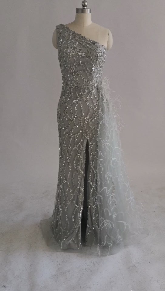 Sparkly Silver Maxi Gala Formal Evening Dress EN5502