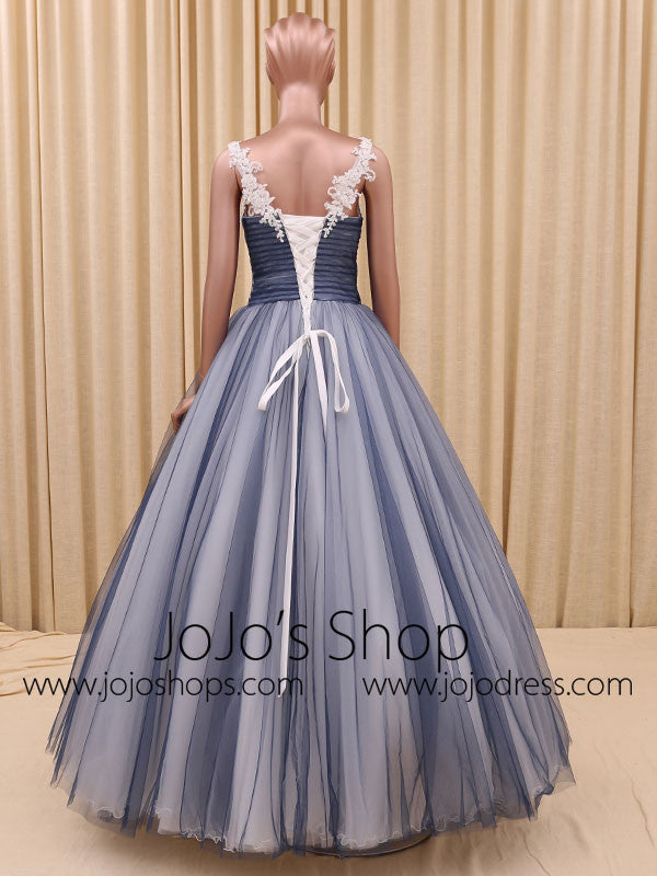 navy blue princess prom dress Sexy Sparkle Spaghetti strap Navy Blue A-line Princess Tulle Prom Dress
