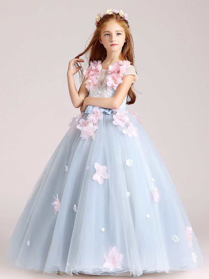Gray Flower Girl Princess Ball Gown Party Dress Birthday Dress