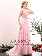 Grecian Petal Pink V Neck Formal Prom Evening Dress | X1604