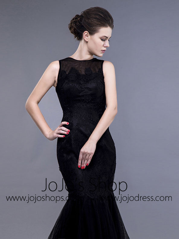 Black Lace Fit and Flare Graduation Evening Dress