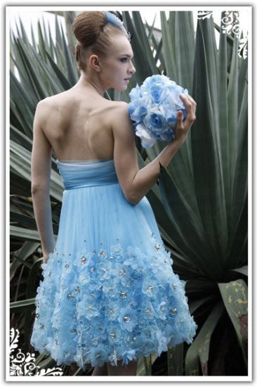 Daisy Blue Strapless Tulle Cocktail Bridesmaid Dress