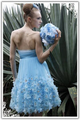 Daisy Blue Strapless Tulle Cocktail Bridesmaid Dress