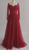 Scarlet Red Maxi Sequins Formal Evening Dress with Long Sleeves EN5503