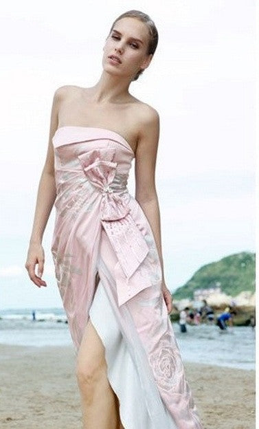 Pink Side Slit Strapless with Bow SA80102