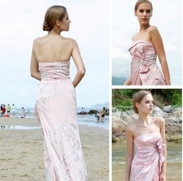 Pink Side Slit Strapless with Bow SA80102