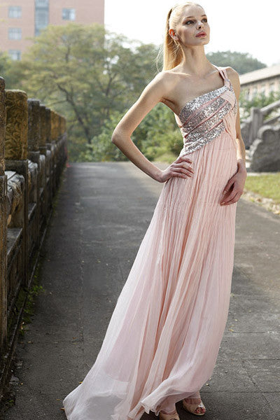Blush Pink Grecian One Shoulder Prom Dress SA80168 X-Large