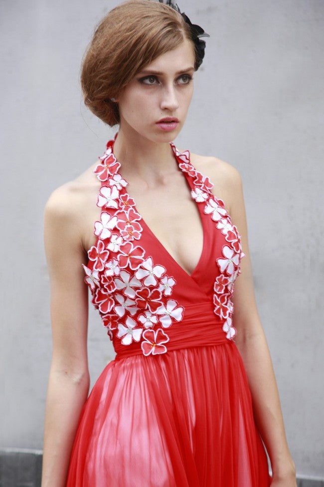 Red Grecian Halter Long Formal Prom Evening Dress CX80519
